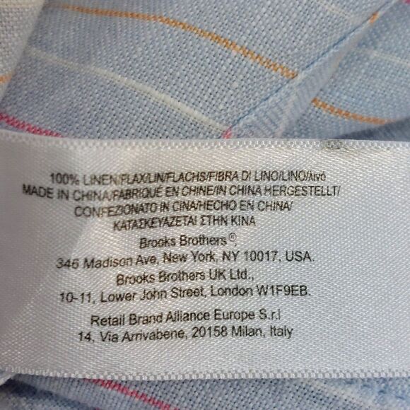 Brooks Brothers 346 Men's Large 100% Linen Striped Button Down Shirt Blue Beachy - Picture 6 of 9